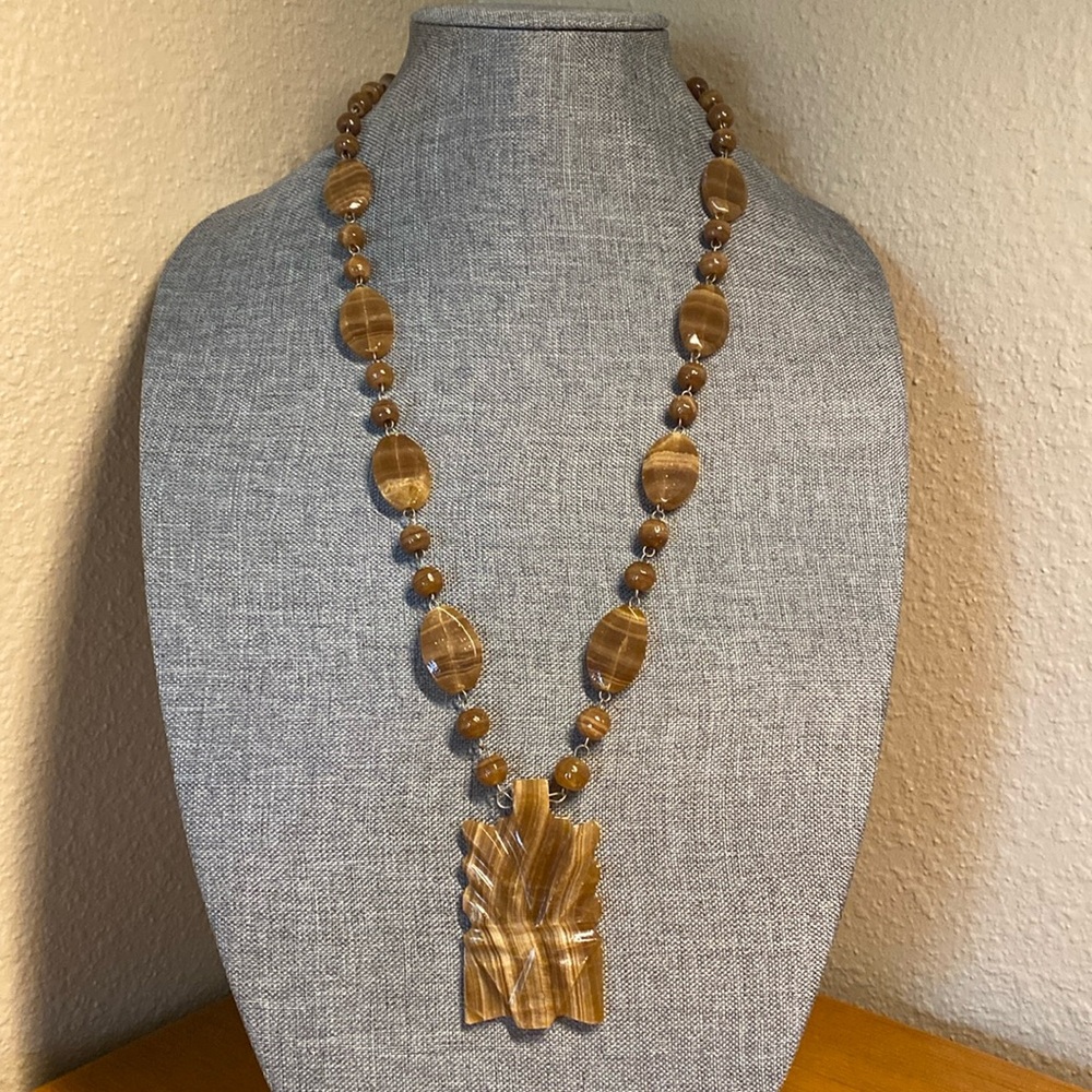 Vintage Carved Onyx Totem Necklace